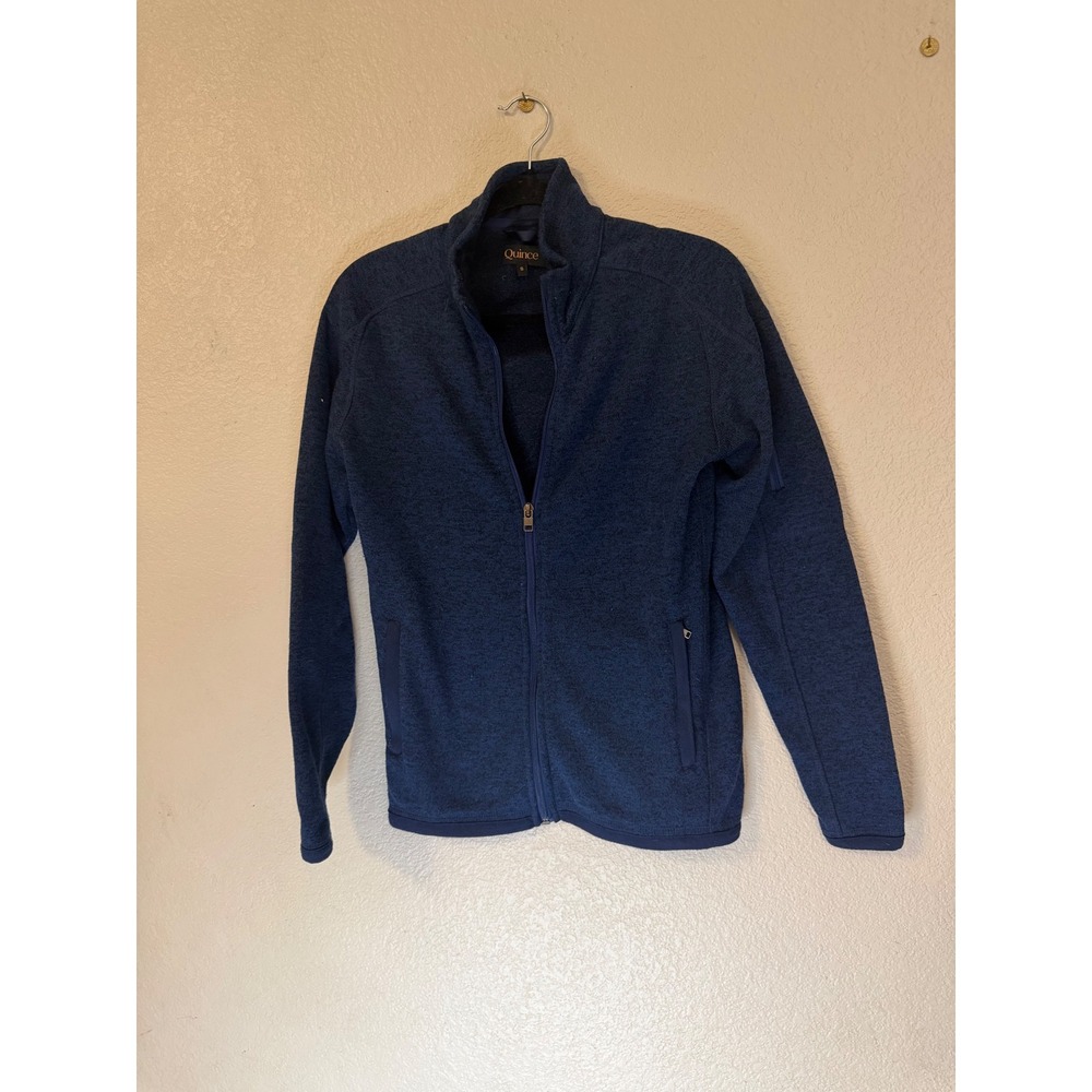 Quince Mens Full Zip Fleece Jacket Navy Blue Sweater Knit Mock Neck Small
